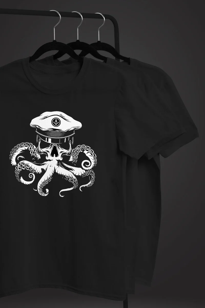 Herren T-Shirt Kapitän Totenkopf Oktopus Captain Skull Krake Fashion Streetstyle