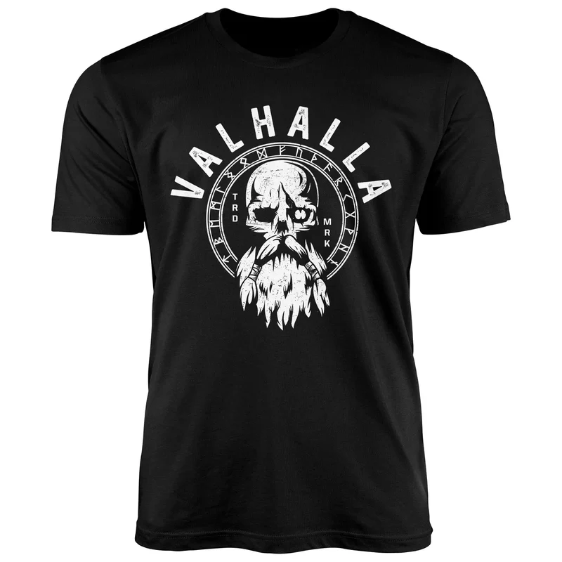 Herren T-Shirt Valhalla Totenkopf Odin Runen Wikinger Fashion Streetstyle