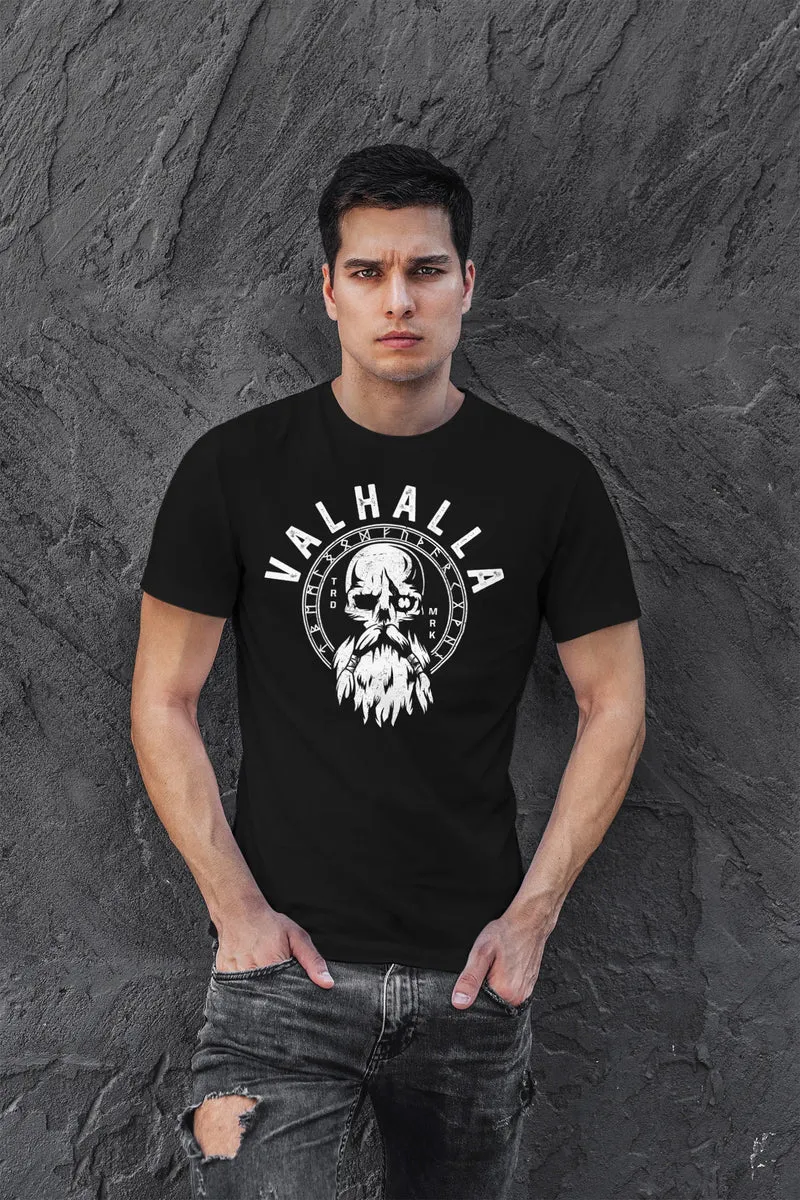 Herren T-Shirt Valhalla Totenkopf Odin Runen Wikinger Fashion Streetstyle