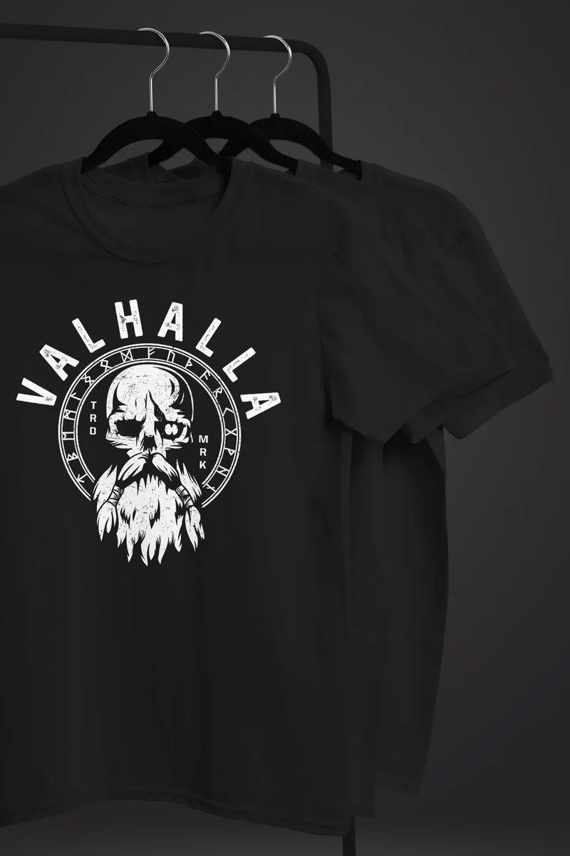 Herren T-Shirt Valhalla Totenkopf Odin Runen Wikinger Fashion Streetstyle