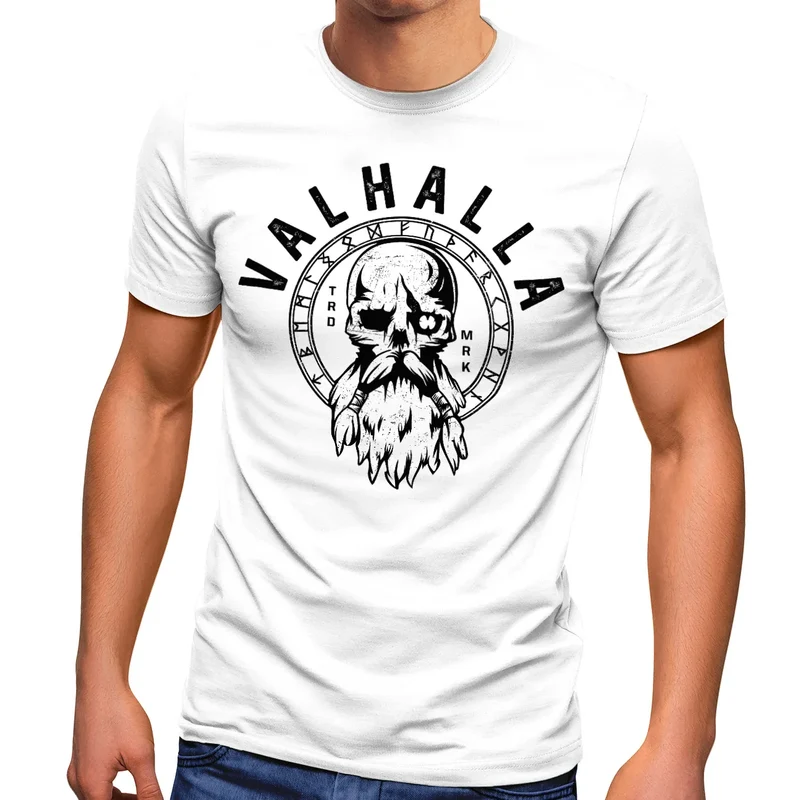 Herren T-Shirt Valhalla Totenkopf Odin Runen Wikinger Fashion Streetstyle