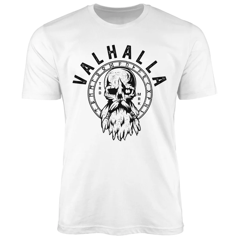 Herren T-Shirt Valhalla Totenkopf Odin Runen Wikinger Fashion Streetstyle