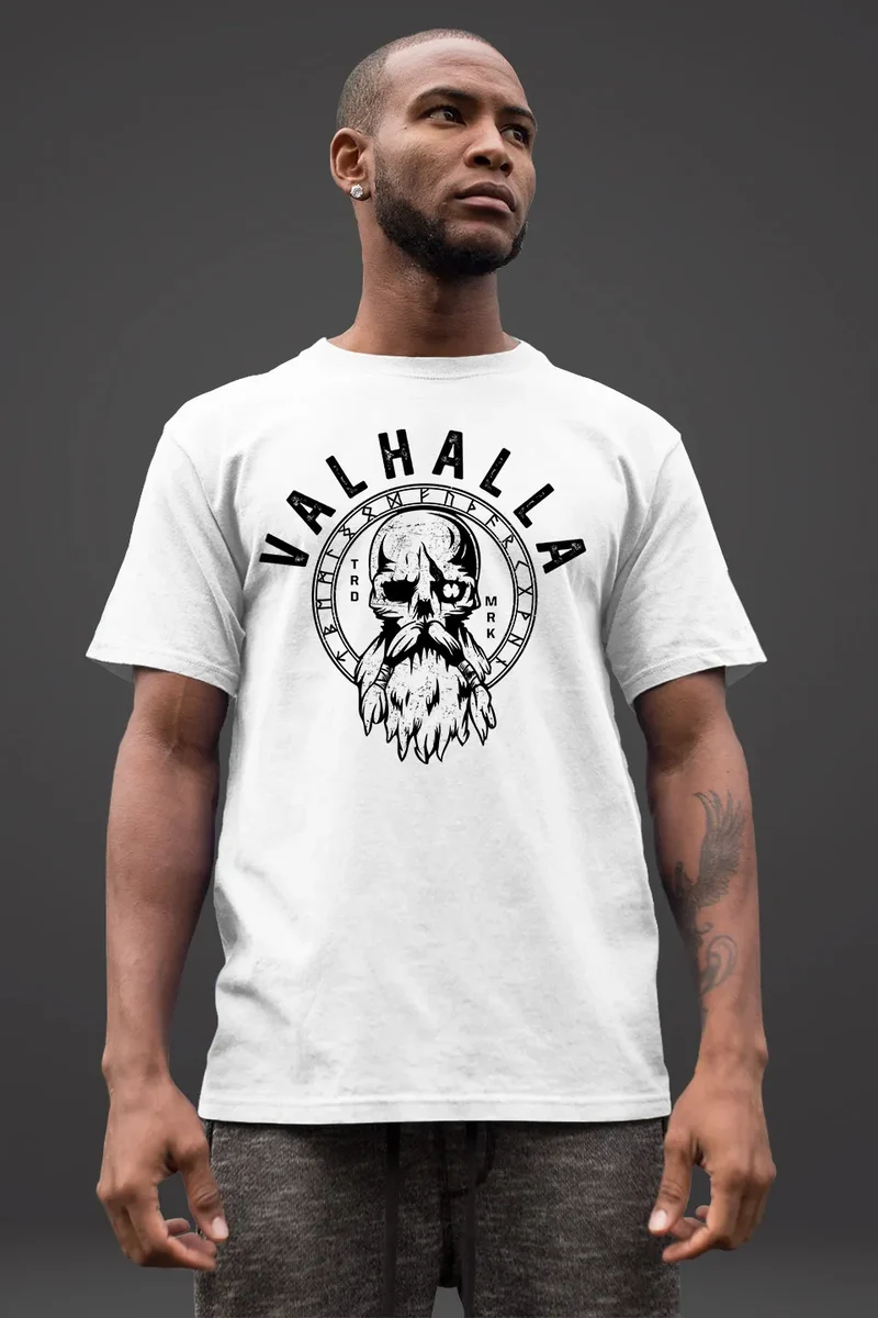 Herren T-Shirt Valhalla Totenkopf Odin Runen Wikinger Fashion Streetstyle