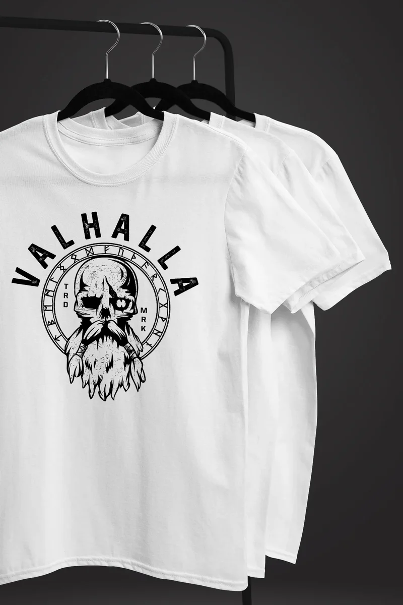 Herren T-Shirt Valhalla Totenkopf Odin Runen Wikinger Fashion Streetstyle