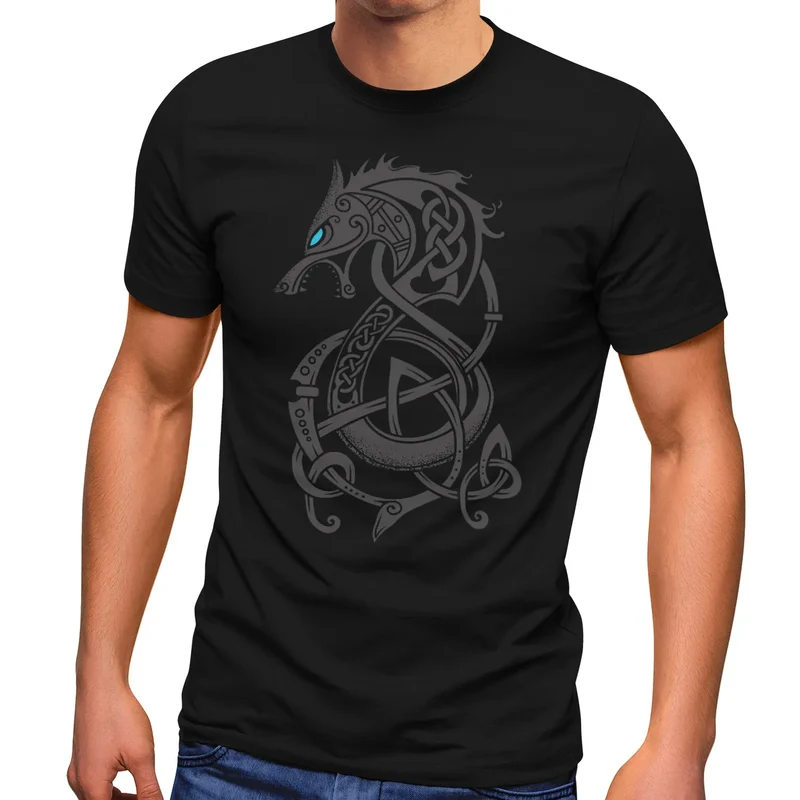 Herren T-Shirt Wolf Fenrir Fabelwesen Wikinger nordische Mythologie Odin Fashion Streetstyle