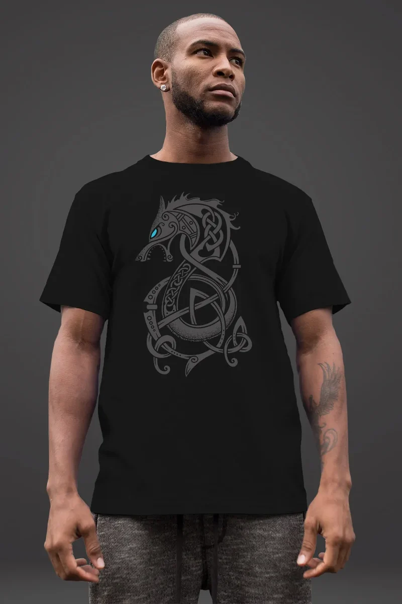 Herren T-Shirt Wolf Fenrir Fabelwesen Wikinger nordische Mythologie Odin Fashion Streetstyle