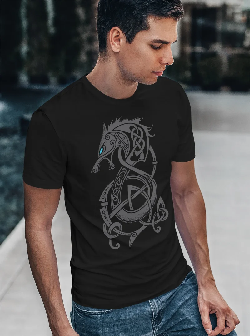 Herren T-Shirt Wolf Fenrir Fabelwesen Wikinger nordische Mythologie Odin Fashion Streetstyle