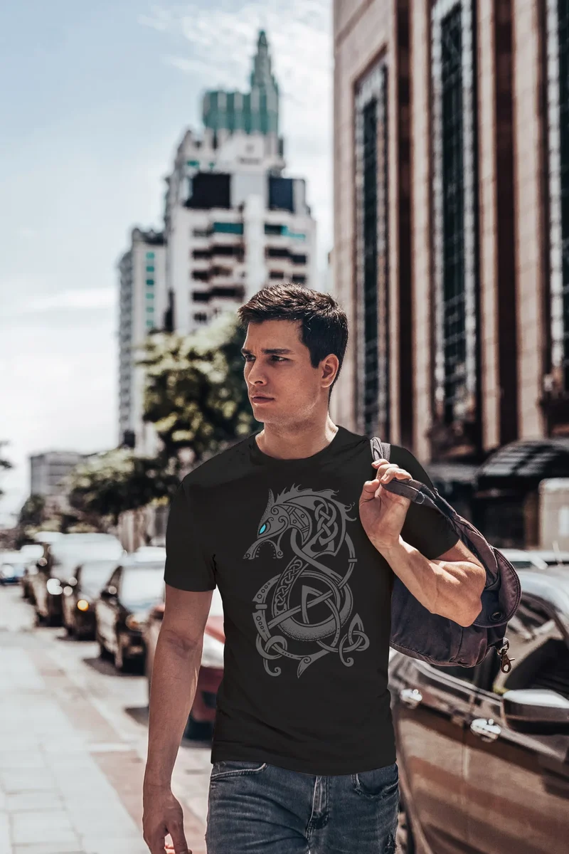 Herren T-Shirt Wolf Fenrir Fabelwesen Wikinger nordische Mythologie Odin Fashion Streetstyle