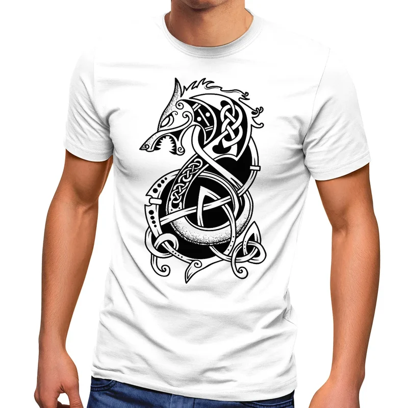 Herren T-Shirt Wolf Fenrir Fabelwesen Wikinger nordische Mythologie Odin Fashion Streetstyle