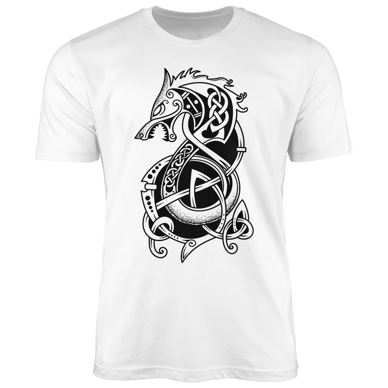 Herren T-Shirt Wolf Fenrir Fabelwesen Wikinger nordische Mythologie Odin Fashion Streetstyle