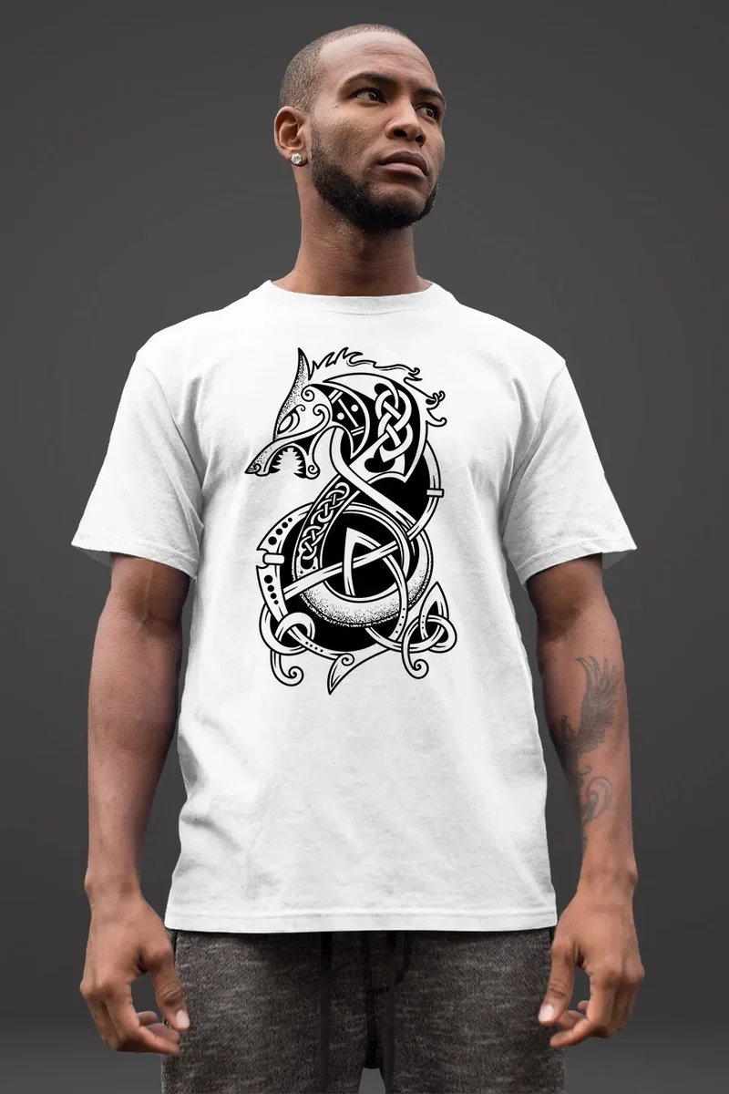 Herren T-Shirt Wolf Fenrir Fabelwesen Wikinger nordische Mythologie Odin Fashion Streetstyle