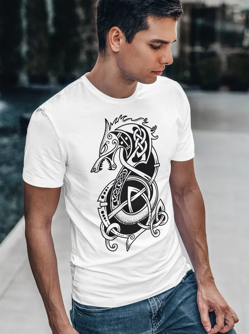 Herren T-Shirt Wolf Fenrir Fabelwesen Wikinger nordische Mythologie Odin Fashion Streetstyle