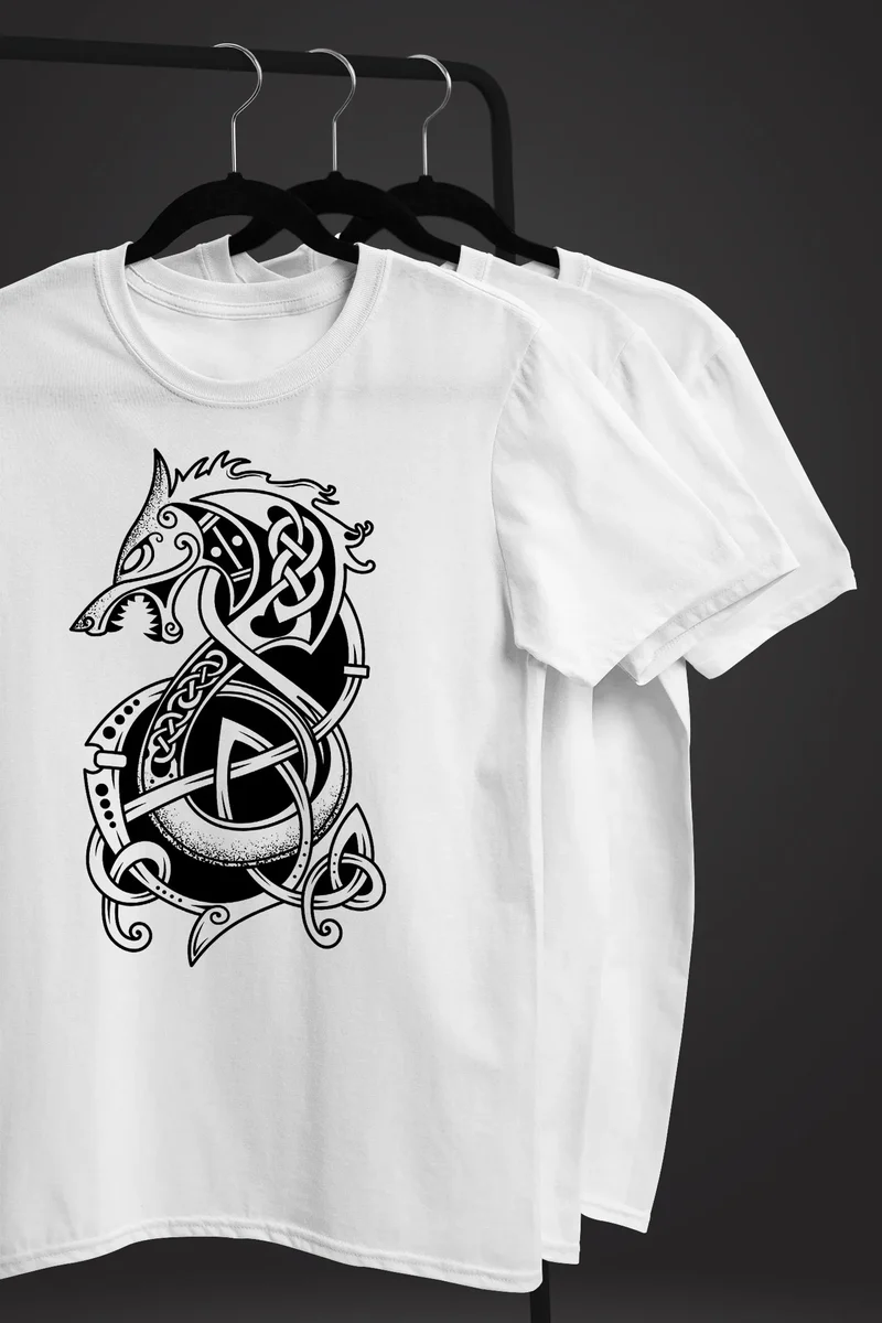 Herren T-Shirt Wolf Fenrir Fabelwesen Wikinger nordische Mythologie Odin Fashion Streetstyle