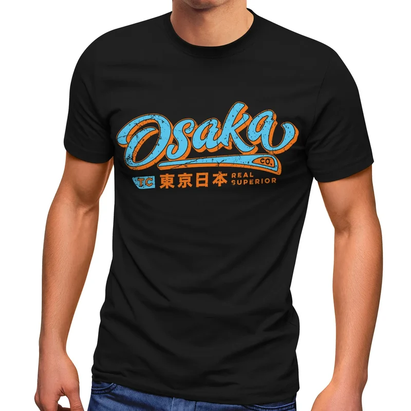 Herren T-Shirt japanische Schriftzeichen Japan Schriftzug Osaka Fashion Streetstyle