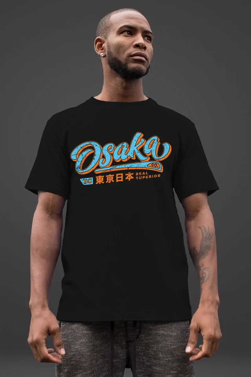 Herren T-Shirt japanische Schriftzeichen Japan Schriftzug Osaka Fashion Streetstyle