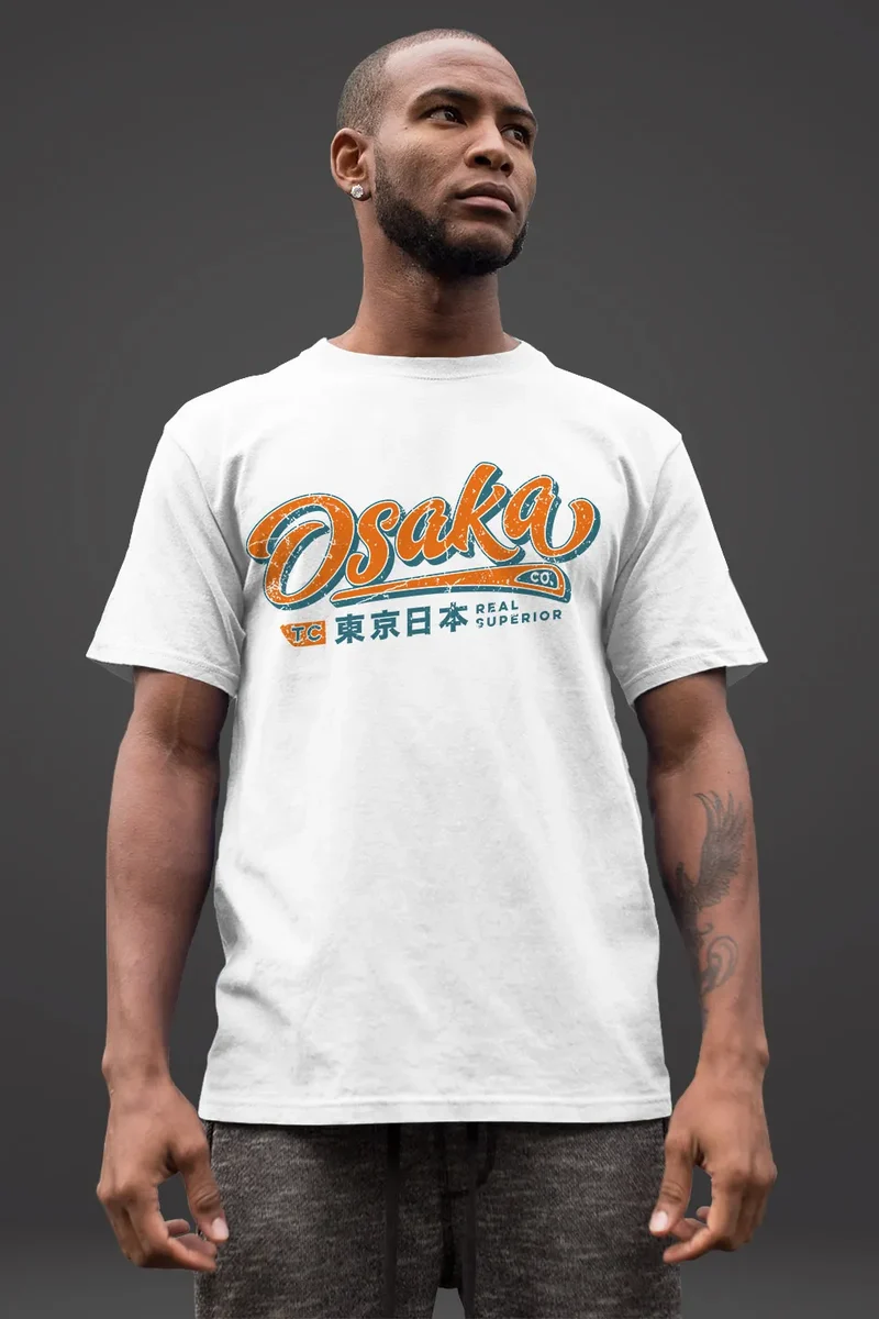 Herren T-Shirt japanische Schriftzeichen Japan Schriftzug Osaka Fashion Streetstyle