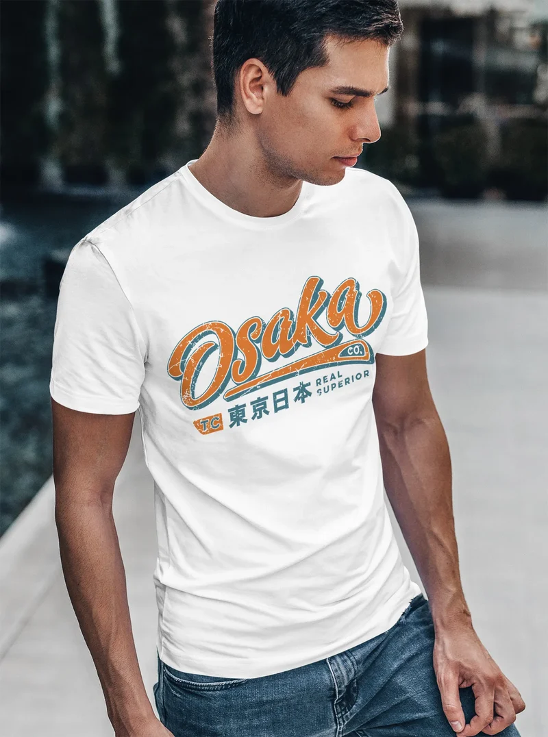 Herren T-Shirt japanische Schriftzeichen Japan Schriftzug Osaka Fashion Streetstyle