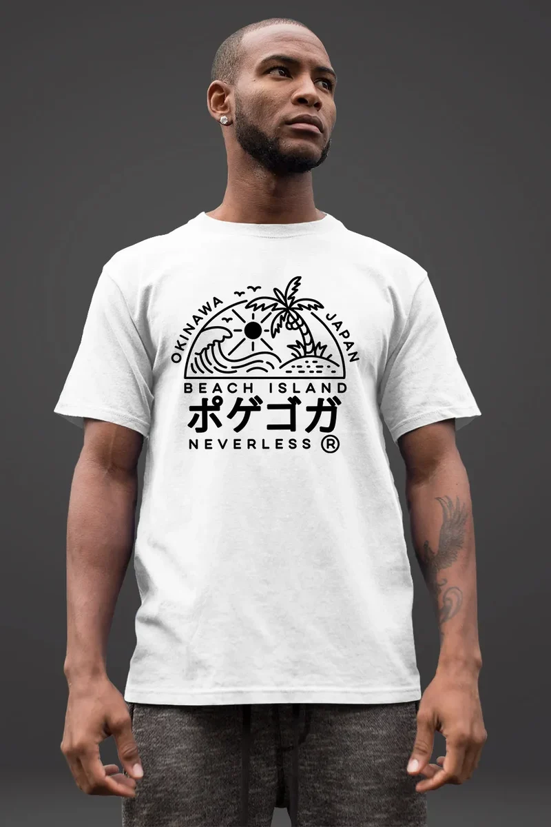Herren T-Shirt Japan Okinawa Beach Island japanische Schriftzeichen Fashion Streetstyle