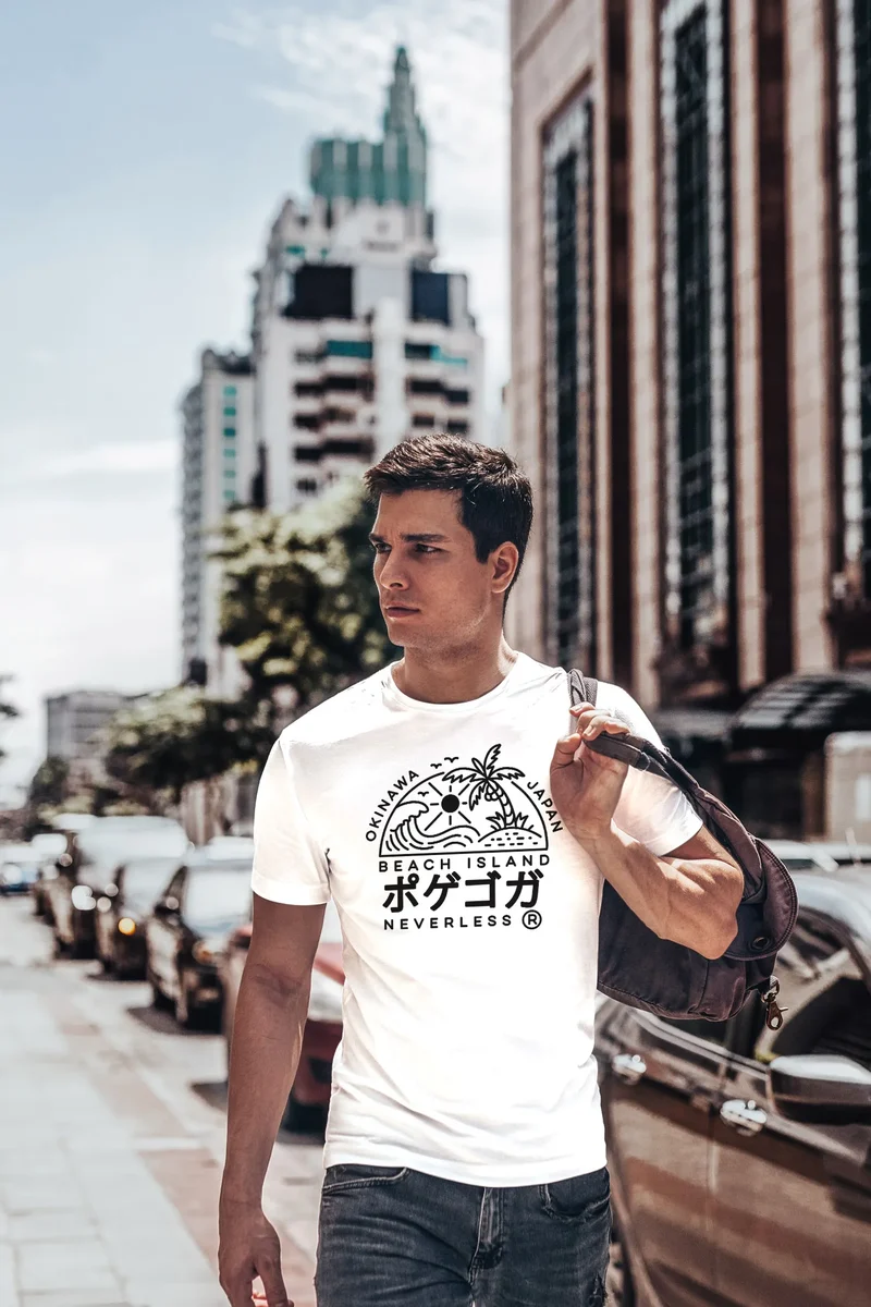 Herren T-Shirt Japan Okinawa Beach Island japanische Schriftzeichen Fashion Streetstyle