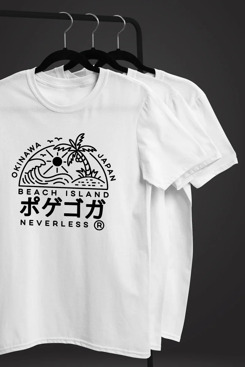 Herren T-Shirt Japan Okinawa Beach Island japanische Schriftzeichen Fashion Streetstyle