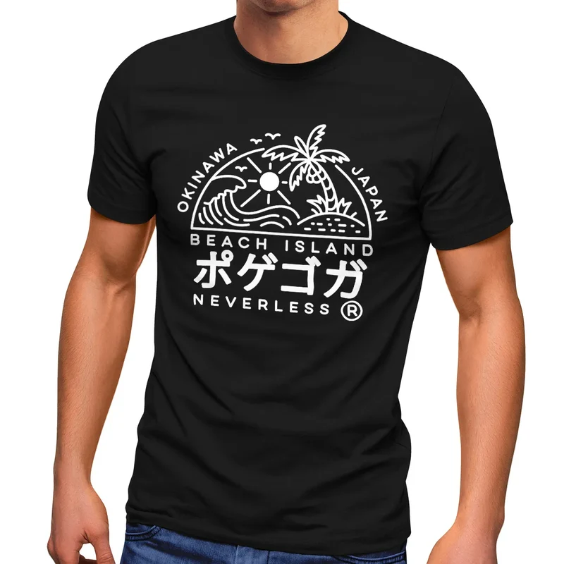 Herren T-Shirt Japan Okinawa Beach Island japanische Schriftzeichen Fashion Streetstyle