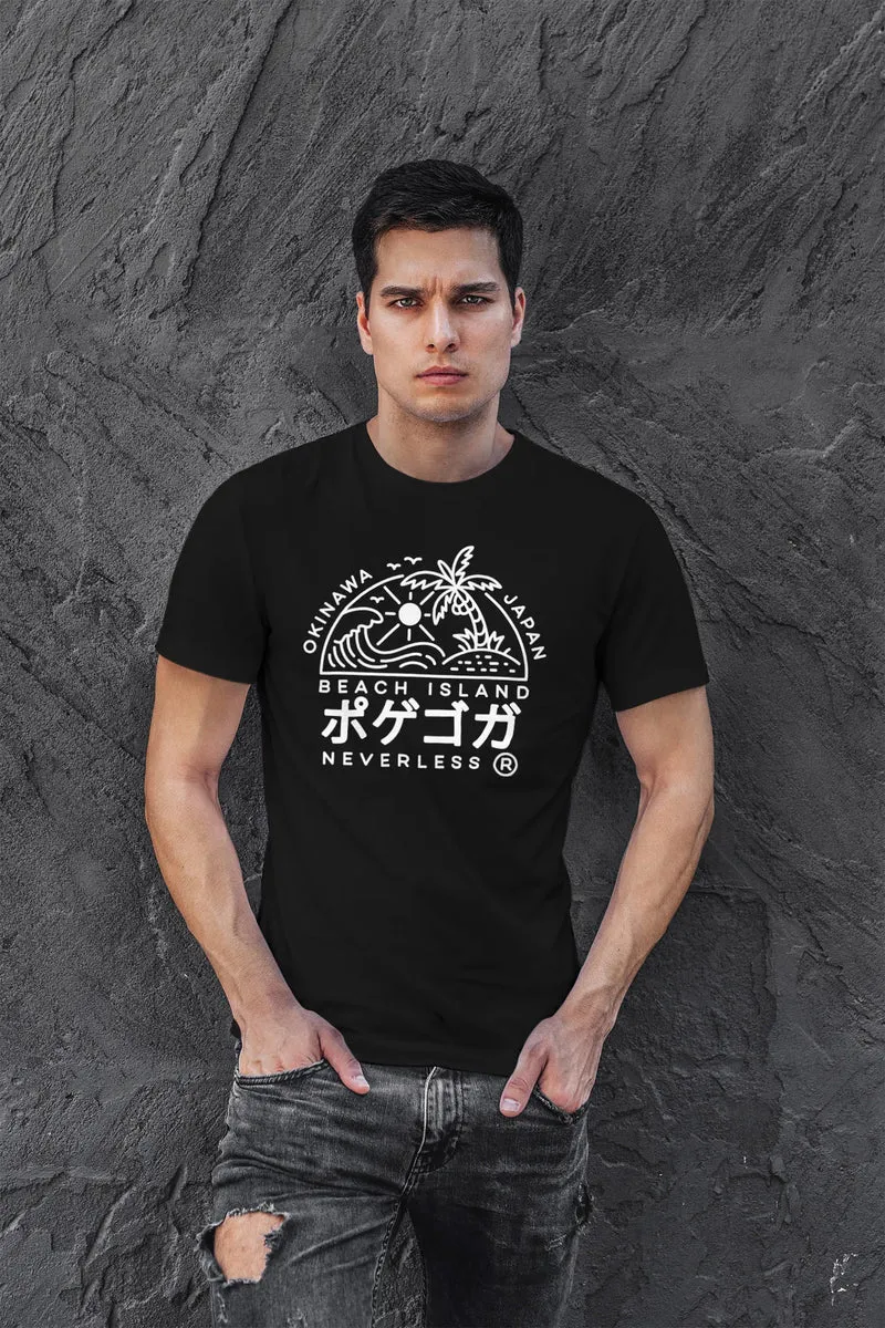 Herren T-Shirt Japan Okinawa Beach Island japanische Schriftzeichen Fashion Streetstyle