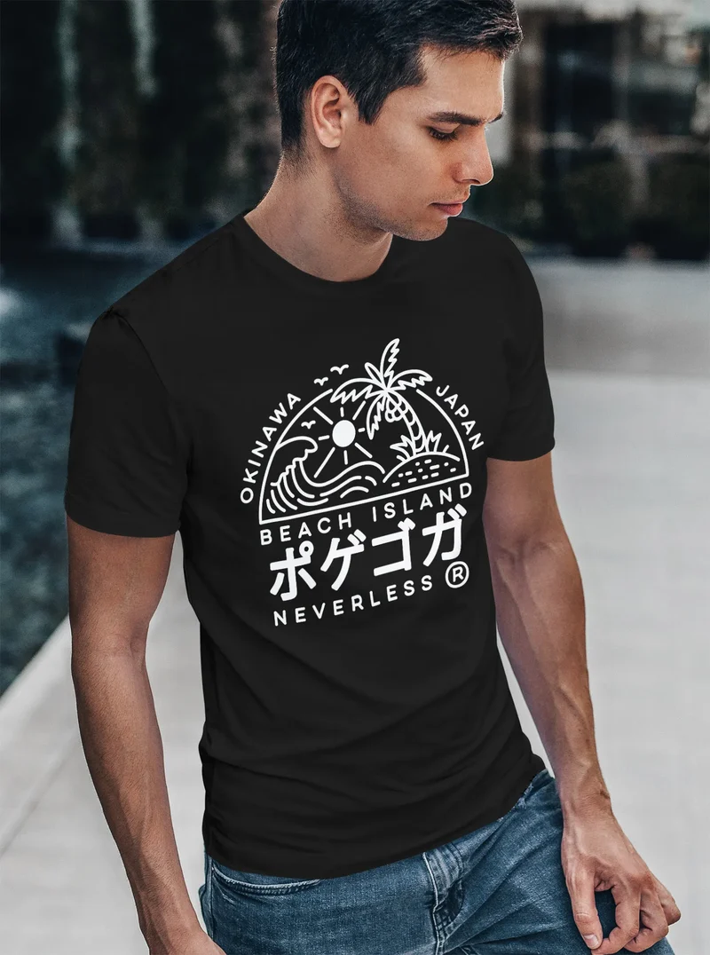 Herren T-Shirt Japan Okinawa Beach Island japanische Schriftzeichen Fashion Streetstyle