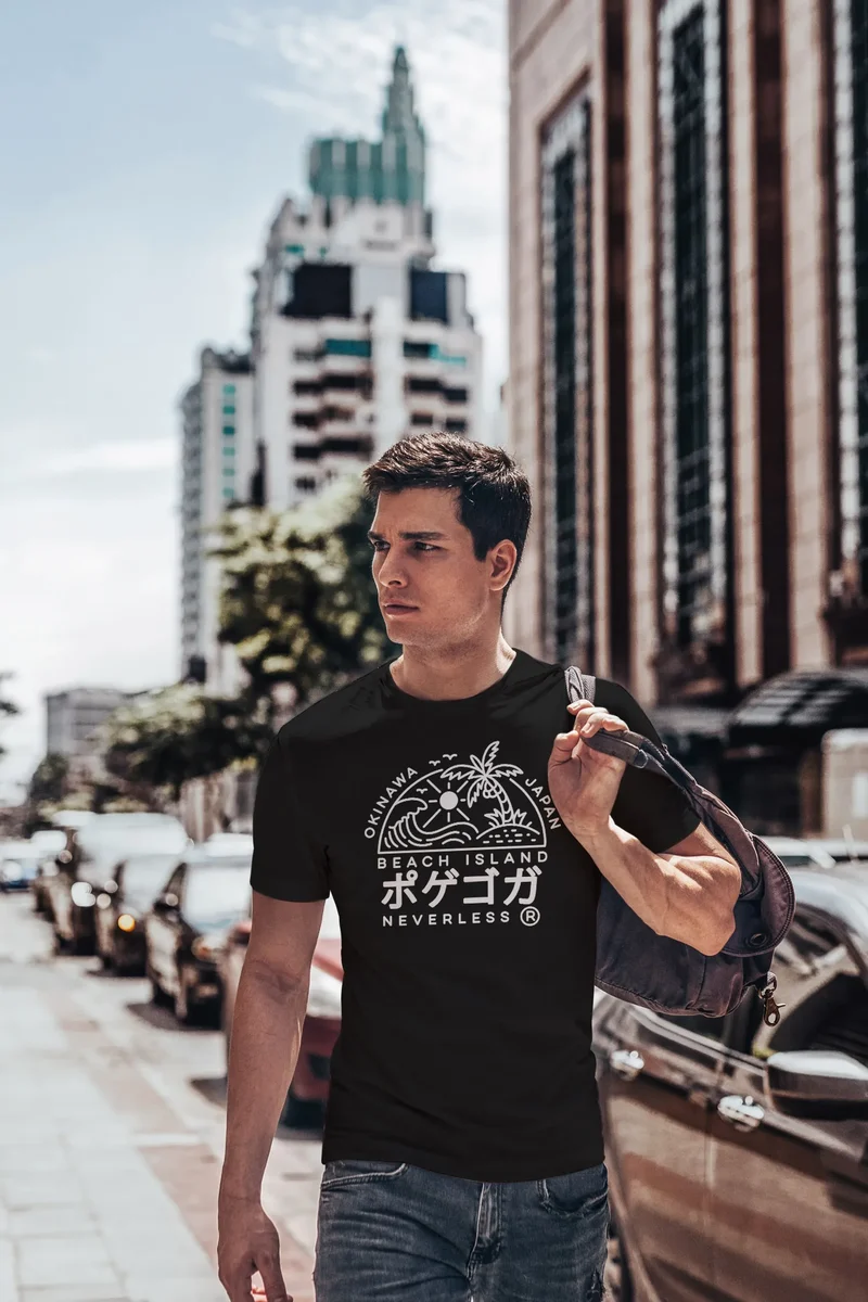 Herren T-Shirt Japan Okinawa Beach Island japanische Schriftzeichen Fashion Streetstyle