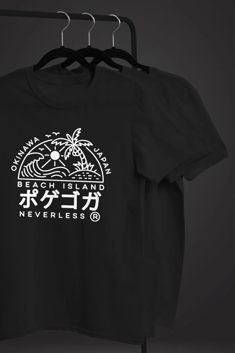 Herren T-Shirt Japan Okinawa Beach Island japanische Schriftzeichen Fashion Streetstyle