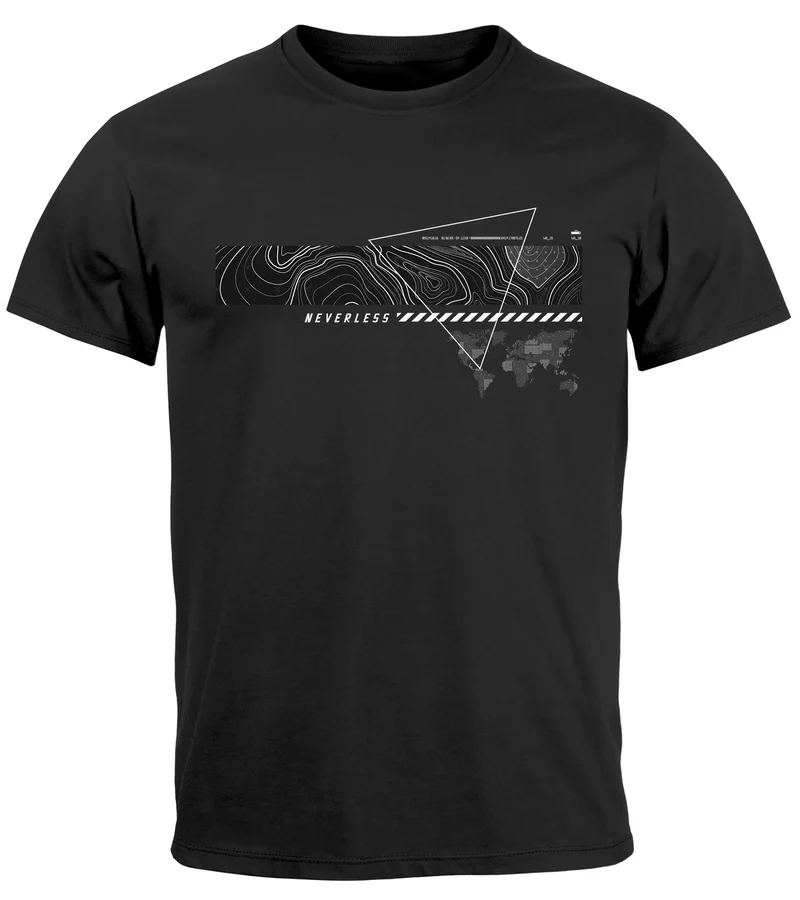 Herren T-Shirt Print Aufdruck World Techno Welt Fashion Streetstyle Techwear