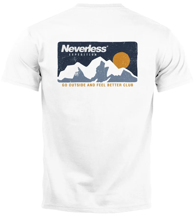 Herren T-Shirt Backprint Berge Wandern Berg-Grafik Vintage Retro Style Männer Fashion Streetstyle