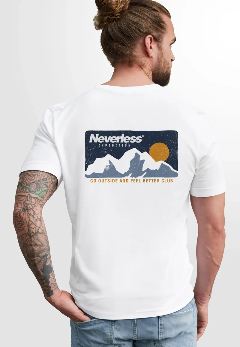 Herren T-Shirt Backprint Berge Wandern Berg-Grafik Vintage Retro Style Männer Fashion Streetstyle