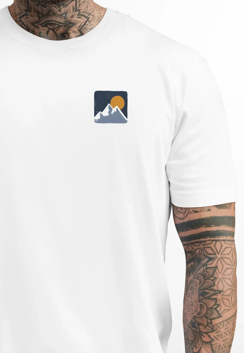 Herren T-Shirt Backprint Berge Wandern Berg-Grafik Vintage Retro Style Männer Fashion Streetstyle