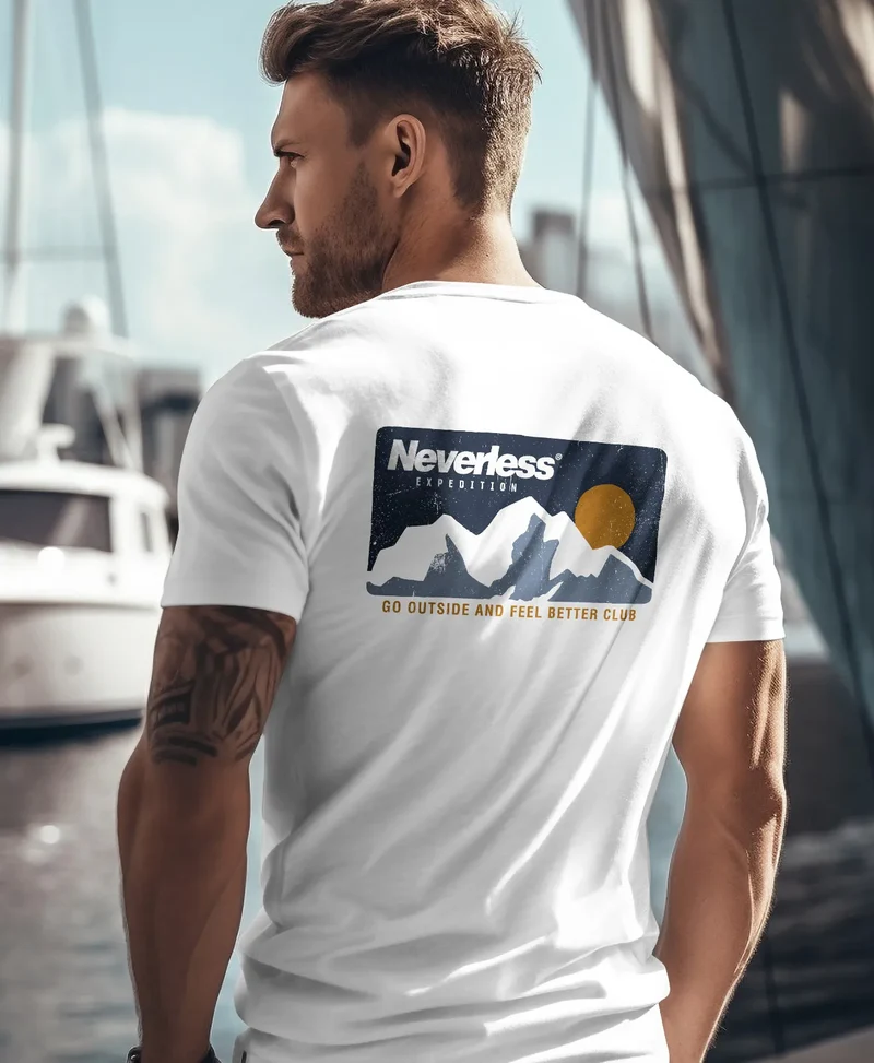 Herren T-Shirt Backprint Berge Wandern Berg-Grafik Vintage Retro Style Männer Fashion Streetstyle