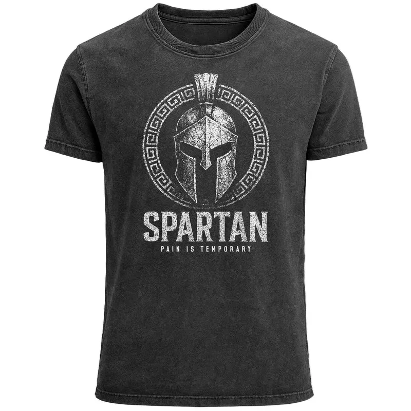 Herren Vintage Shirt Spartan Helm Athletic Printshirt Aufdruck Frontprint Used Look Fashion Streestyle