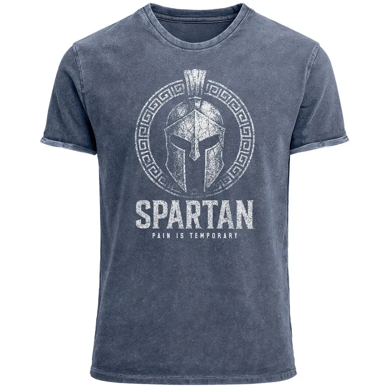 Herren Vintage Shirt Spartan Helm Athletic Printshirt Aufdruck Frontprint Used Look Fashion Streestyle