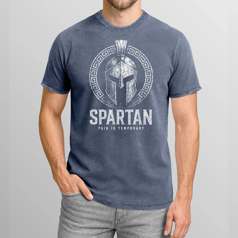 Herren Vintage Shirt Spartan Helm Athletic Printshirt Aufdruck Frontprint Used Look Fashion Streestyle