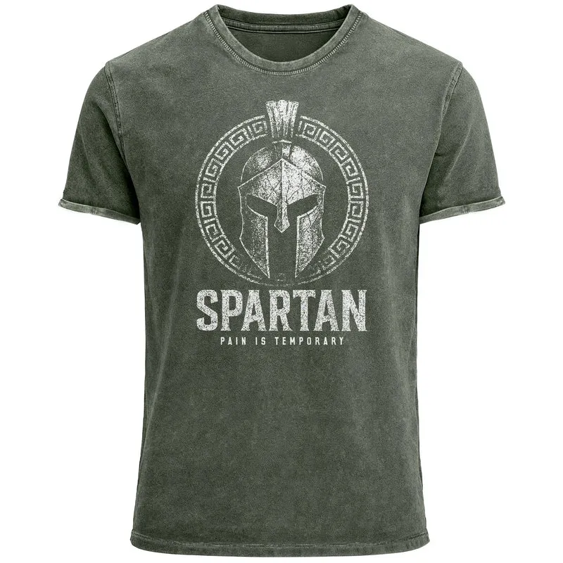 Herren Vintage Shirt Spartan Helm Athletic Printshirt Aufdruck Frontprint Used Look Fashion Streestyle