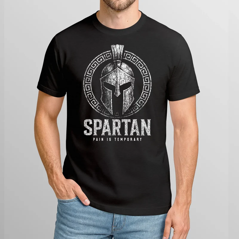Herren T-Shirt Fashion Spartan Helm Athletic Printshirt Aufdruck Frontprint Streetstyle Sommer Männer