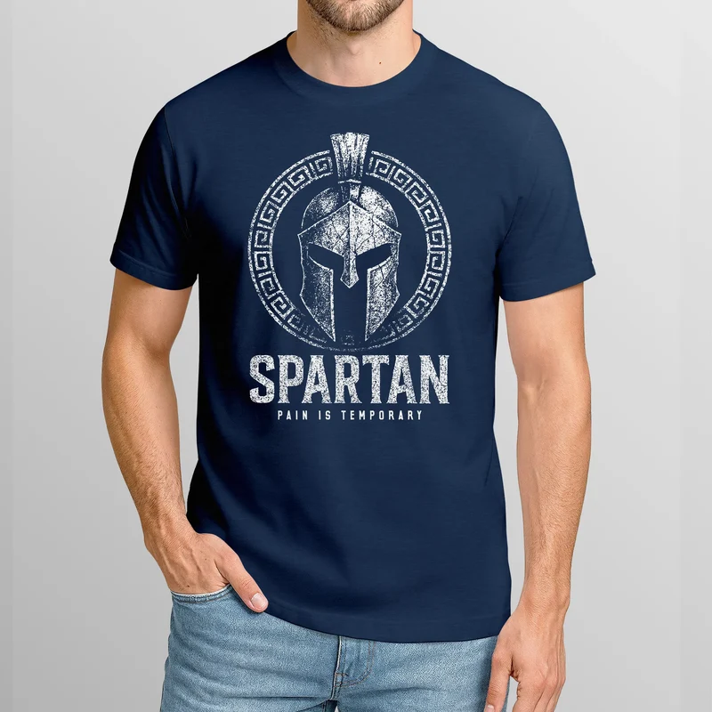 Herren T-Shirt Fashion Spartan Helm Athletic Printshirt Aufdruck Frontprint Streetstyle Sommer Männer