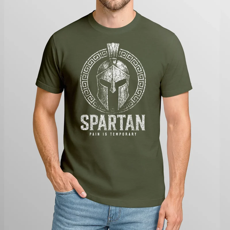 Herren T-Shirt Fashion Spartan Helm Athletic Printshirt Aufdruck Frontprint Streetstyle Sommer Männer