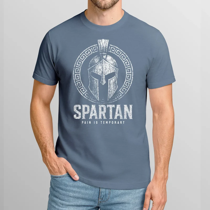 Herren T-Shirt Fashion Spartan Helm Athletic Printshirt Aufdruck Frontprint Streetstyle Sommer Männer