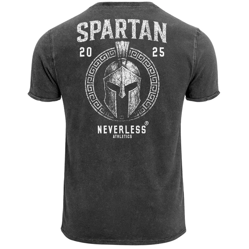 Herren Vintage T-Shirt Backprint Athletic Design Sparta Schriftzug Printshirt Aufdruck Used Look