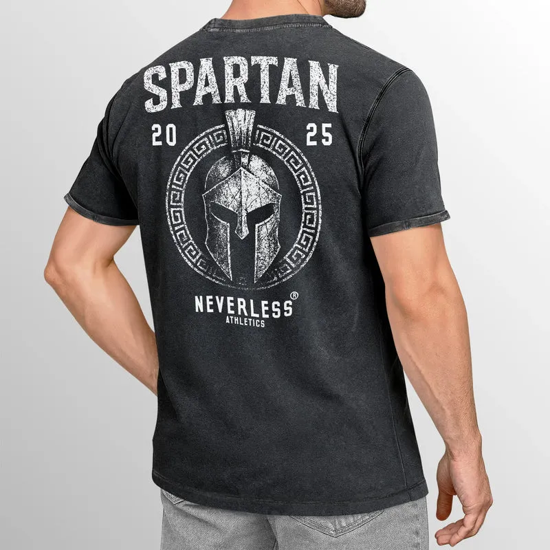 Herren Vintage T-Shirt Backprint Athletic Design Sparta Schriftzug Printshirt Aufdruck Used Look