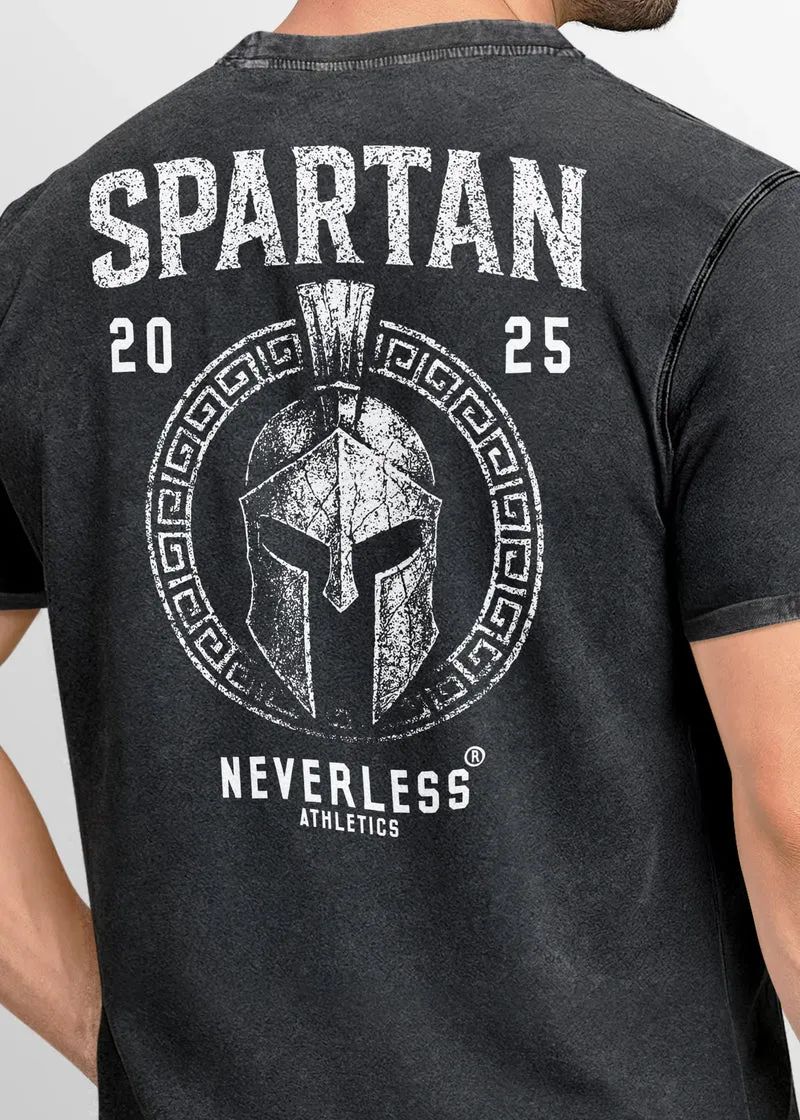 Herren Vintage T-Shirt Backprint Athletic Design Sparta Schriftzug Printshirt Aufdruck Used Look