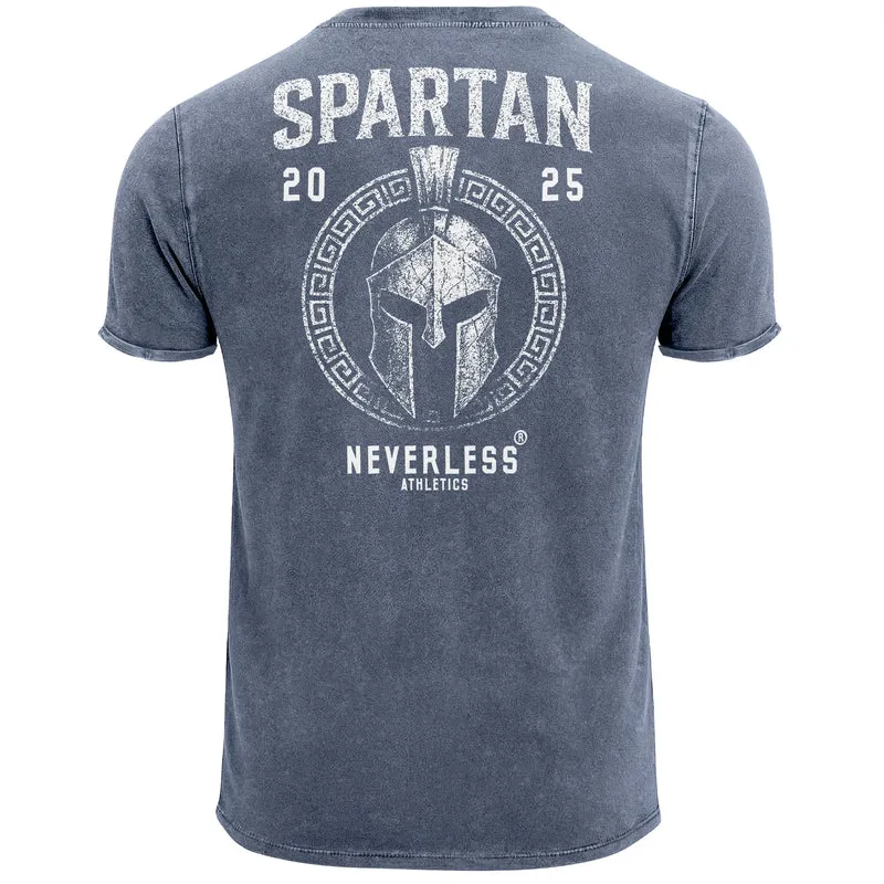 Herren Vintage T-Shirt Backprint Athletic Design Sparta Schriftzug Printshirt Aufdruck Used Look