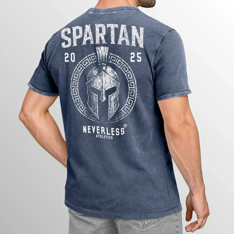 Herren Vintage T-Shirt Backprint Athletic Design Sparta Schriftzug Printshirt Aufdruck Used Look