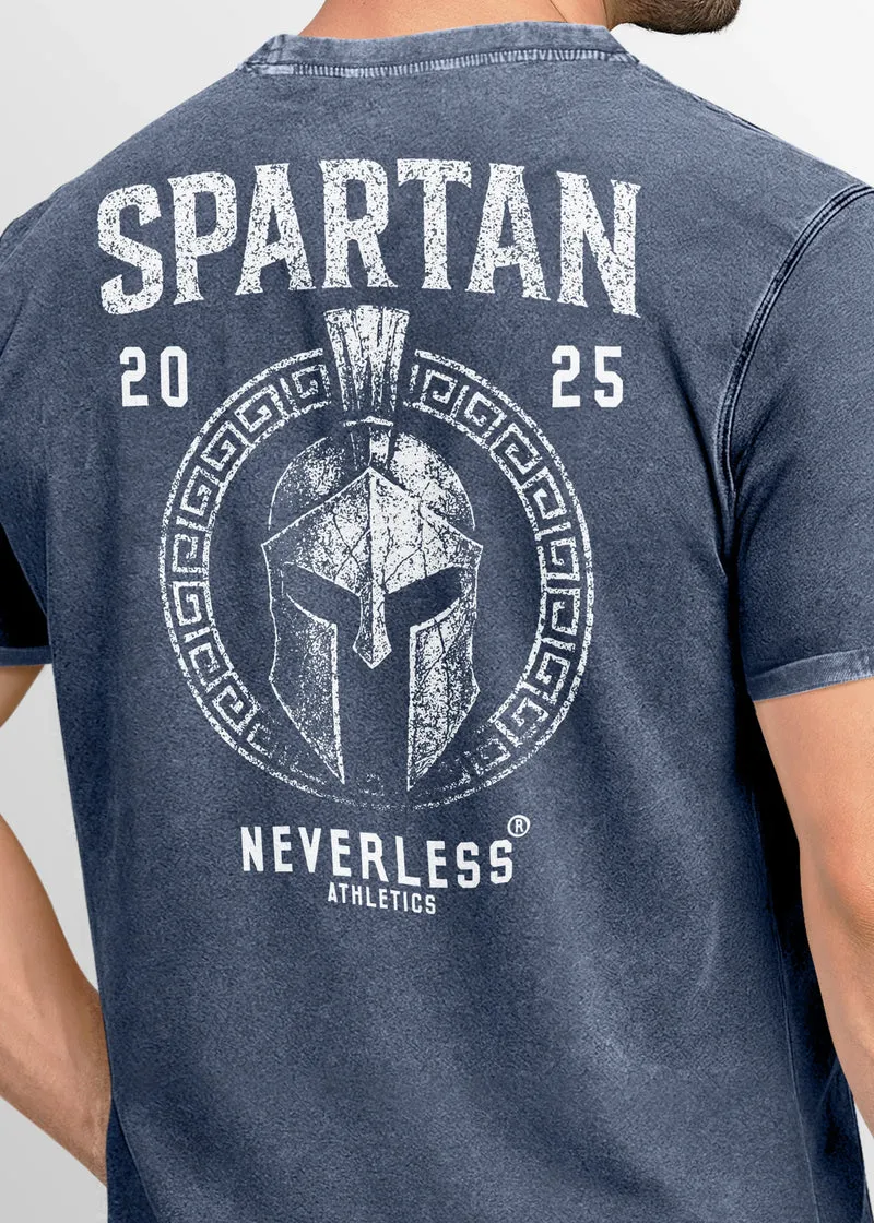 Herren Vintage T-Shirt Backprint Athletic Design Sparta Schriftzug Printshirt Aufdruck Used Look
