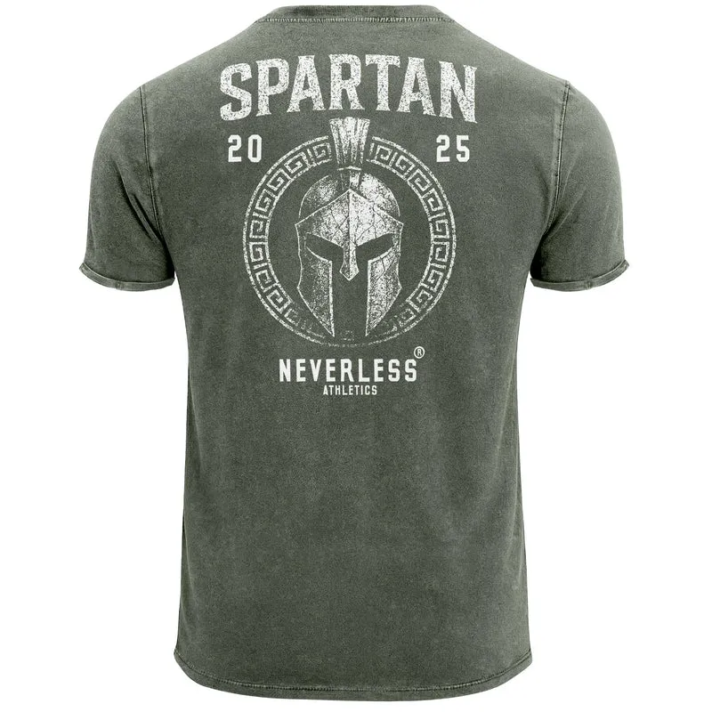 Herren Vintage T-Shirt Backprint Athletic Design Sparta Schriftzug Printshirt Aufdruck Used Look