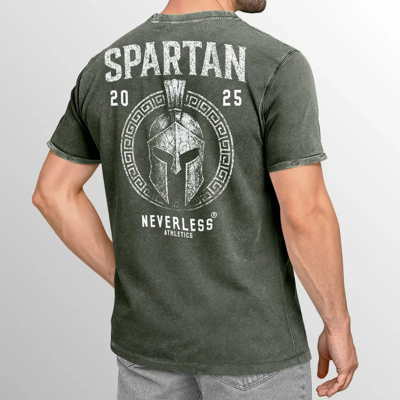 Herren Vintage T-Shirt Backprint Athletic Design Sparta Schriftzug Printshirt Aufdruck Used Look